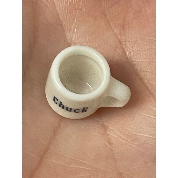 Vintage Miniature White Ceramic Coffee Mug With name Chuck Spell Out Dollhouse - Picture 3 of 4